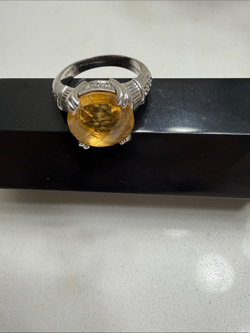 Judith Ripka Silver Ring with Amber Faceted Stone